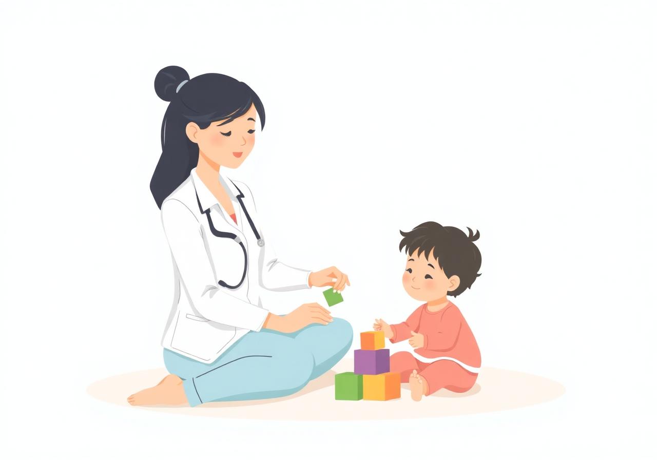 A behavior technician playing calmly with a child